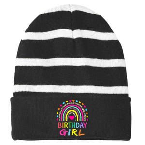 Birthday Girl Leopard Rainbow Birthday Party Family Striped Beanie with Solid Band