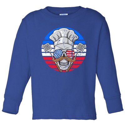 Bbq Grilling Lover Barbecue Patriotic American Flag Meaningful Gift Toddler Long Sleeve Shirt