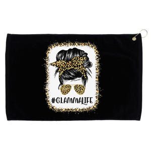 Bleached Glamma Life Messy Hair Bun Leopard Mother's Day Grommeted Golf Towel