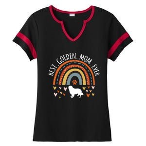 Best Golden Mom Ever Rainbow Funny Gift Golden Retriever Mama Gift Ladies Halftime Notch Neck Tee