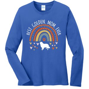 Best Golden Mom Ever Rainbow Funny Gift Golden Retriever Mama Gift Ladies Long Sleeve Shirt