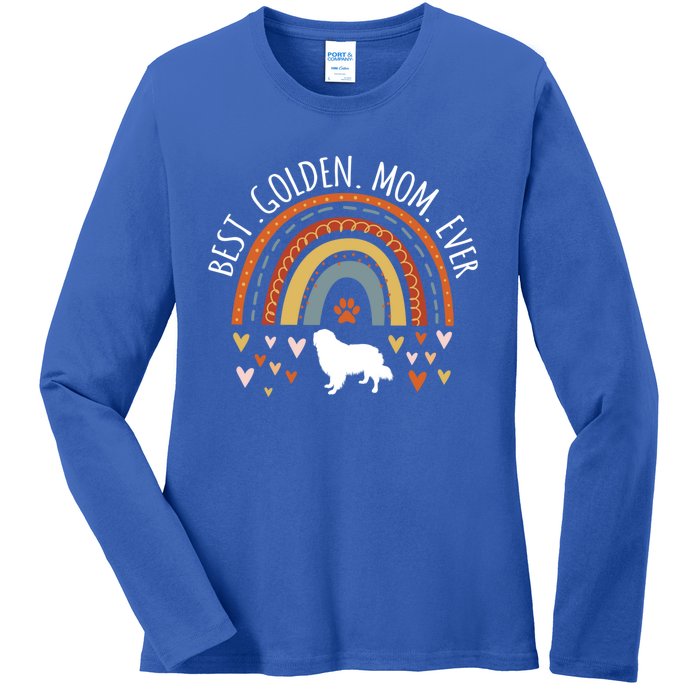 Best Golden Mom Ever Rainbow Funny Gift Golden Retriever Mama Gift Ladies Long Sleeve Shirt