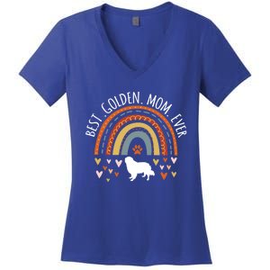 Best Golden Mom Ever Rainbow Funny Gift Golden Retriever Mama Gift Women's V-Neck T-Shirt