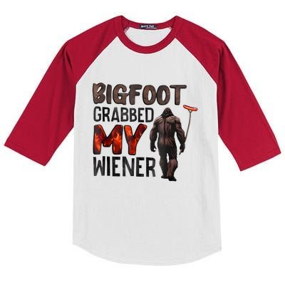 Bigfoot Grabbed My Wiener Kids Colorblock Raglan Jersey