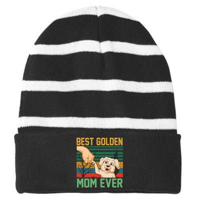 Best Golden Mom Ever Striped Beanie with Solid Band