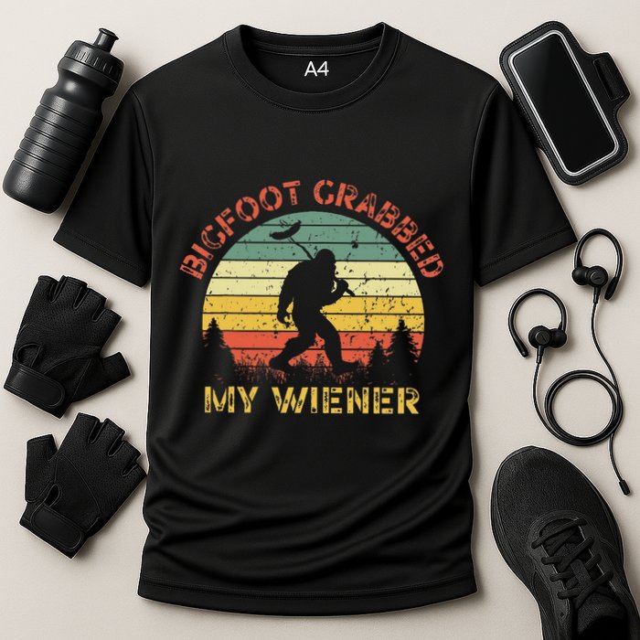 Bigfoot Grabbed My Wiener Funny Retro Design Cooling Performance Crew T-Shirt