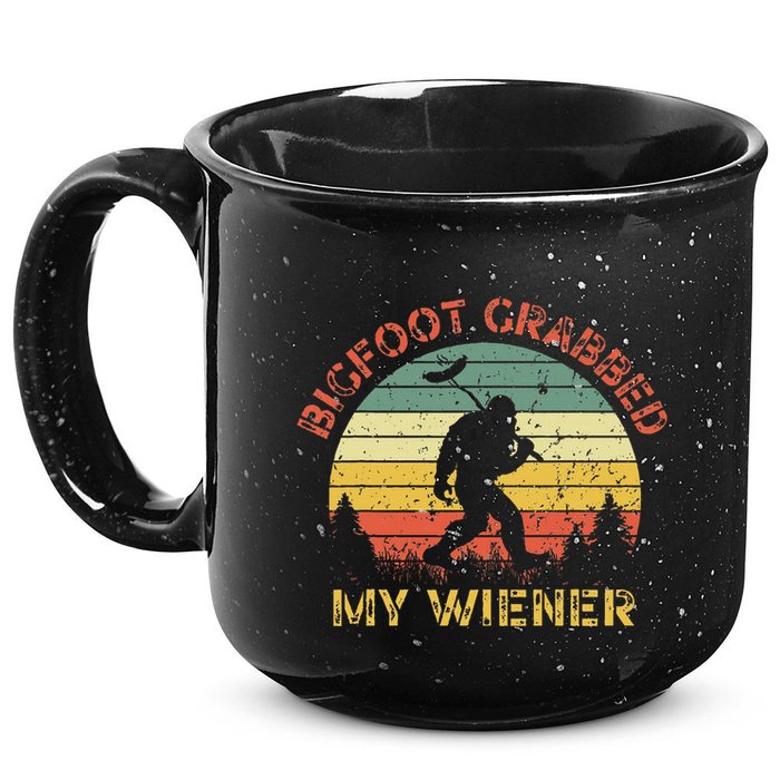 Bigfoot Grabbed My Wiener Funny Retro Design 15oz Campfire Ceramic Mug