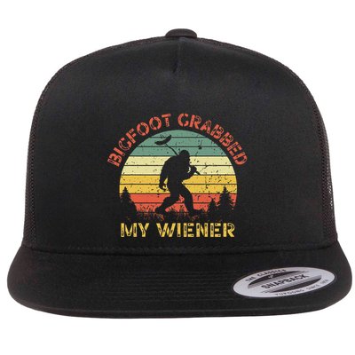 Bigfoot Grabbed My Wiener Funny Retro Design Flat Bill Trucker Hat