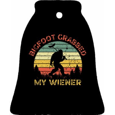 Bigfoot Grabbed My Wiener Funny Retro Design Ceramic Bell Ornament