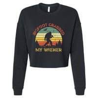 Bigfoot Grabbed My Wiener Funny Retro Design Cropped Pullover Crew