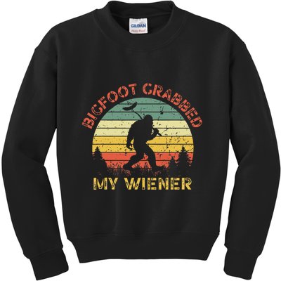 Bigfoot Grabbed My Wiener Funny Retro Design Kids Sweatshirt
