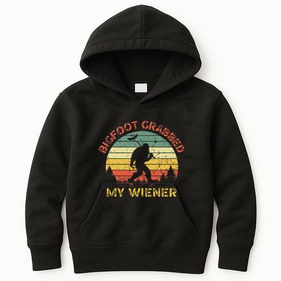 Bigfoot Grabbed My Wiener Funny Retro Design Kids Hoodie
