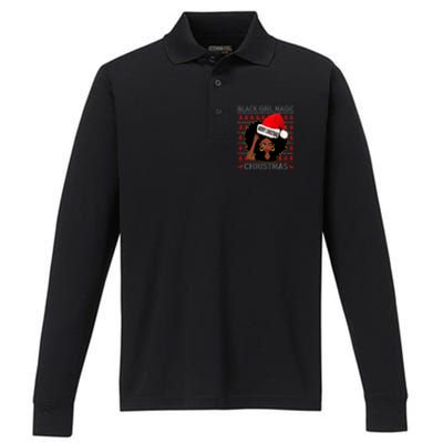 Black Girl Magic Merry Christmas African American Woman Xmas Performance Long Sleeve Polo