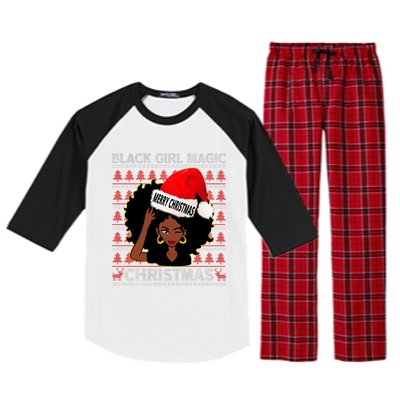 Black Girl Magic Merry Christmas African American Woman Xmas Raglan Sleeve Pajama Set