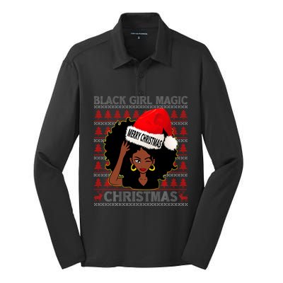 Black Girl Magic Merry Christmas African American Woman Xmas Silk Touch Performance Long Sleeve Polo