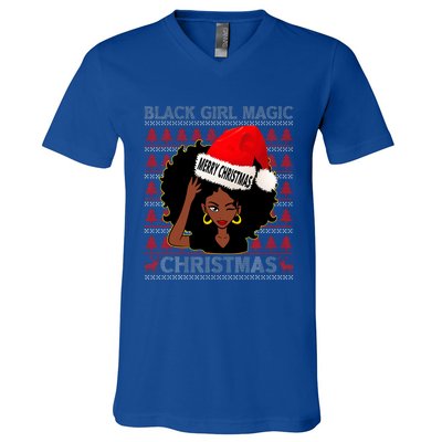 Black Girl Magic Merry Christmas African American Woman Xmas V-Neck T-Shirt