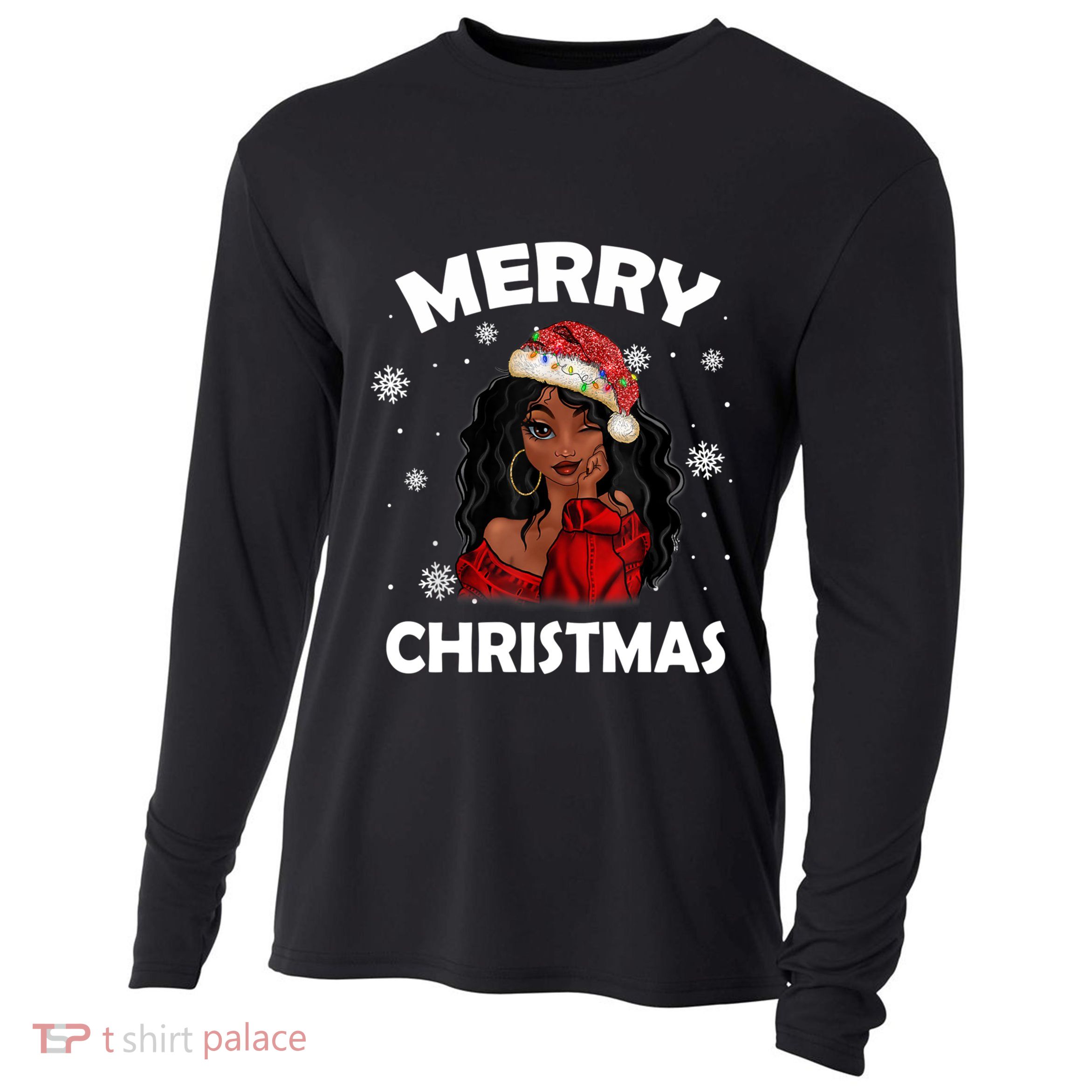 Black Girl Magic Merry Christmas African American Xmas Gift Cooling Performance Long Sleeve Crew