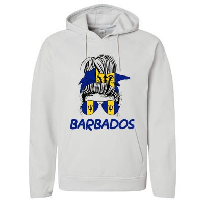 Barbados Girl Messy Bun Barbados Flag Barbadian Women Performance Fleece Hoodie