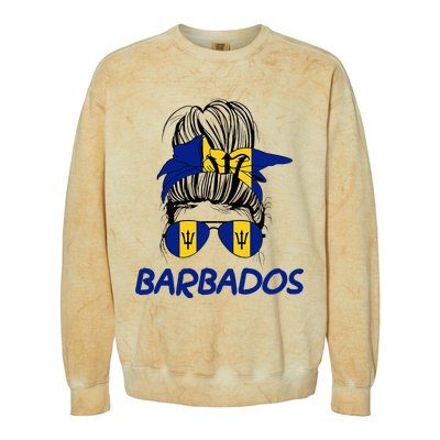 Barbados Girl Messy Bun Barbados Flag Barbadian Women Colorblast Crewneck Sweatshirt