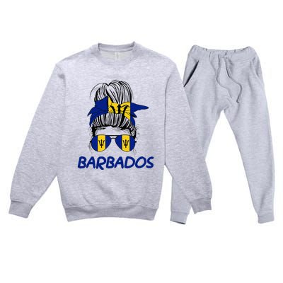 Barbados Girl Messy Bun Barbados Flag Barbadian Women Premium Crewneck Sweatsuit Set