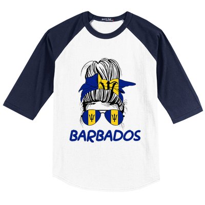 Barbados Girl Messy Bun Barbados Flag Barbadian Women Baseball Sleeve Shirt