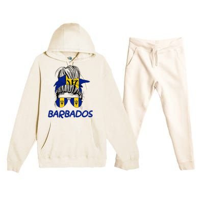 Barbados Girl Messy Bun Barbados Flag Barbadian Women Premium Hooded Sweatsuit Set