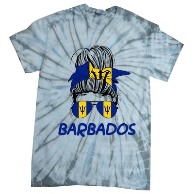 Barbados Girl Messy Bun Barbados Flag Barbadian Women Tie-Dye T-Shirt