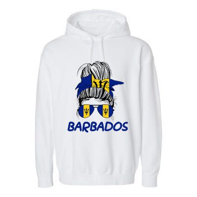 Barbados Girl Messy Bun Barbados Flag Barbadian Women Garment-Dyed Fleece Hoodie