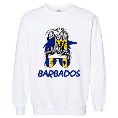 Barbados Girl Messy Bun Barbados Flag Barbadian Women Garment-Dyed Sweatshirt