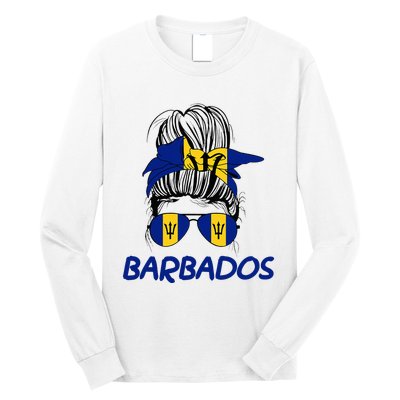 Barbados Girl Messy Bun Barbados Flag Barbadian Women Long Sleeve Shirt