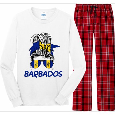 Barbados Girl Messy Bun Barbados Flag Barbadian Women Long Sleeve Pajama Set