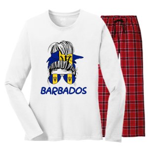 Barbados Girl Messy Bun Barbados Flag Barbadian Women Women's Long Sleeve Flannel Pajama Set 