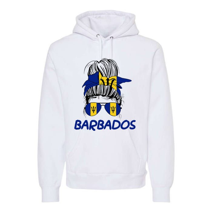 Barbados Girl Messy Bun Barbados Flag Barbadian Women Premium Hoodie