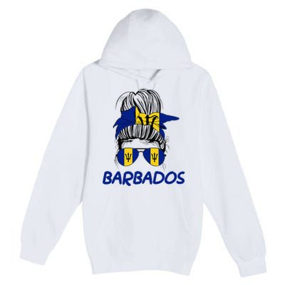 Barbados Girl Messy Bun Barbados Flag Barbadian Women Premium Pullover Hoodie