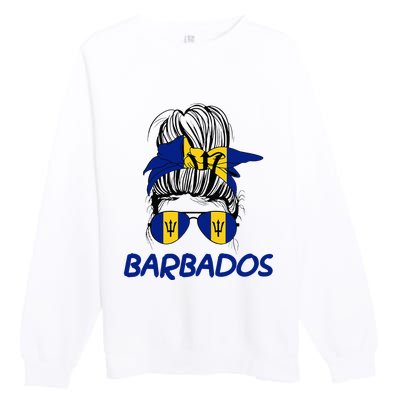 Barbados Girl Messy Bun Barbados Flag Barbadian Women Premium Crewneck Sweatshirt