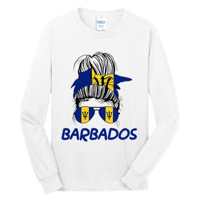 Barbados Girl Messy Bun Barbados Flag Barbadian Women Tall Long Sleeve T-Shirt