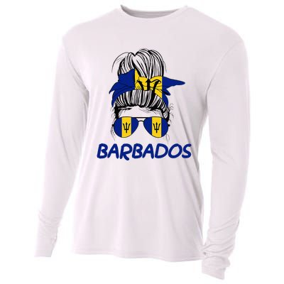 Barbados Girl Messy Bun Barbados Flag Barbadian Women Cooling Performance Long Sleeve Crew