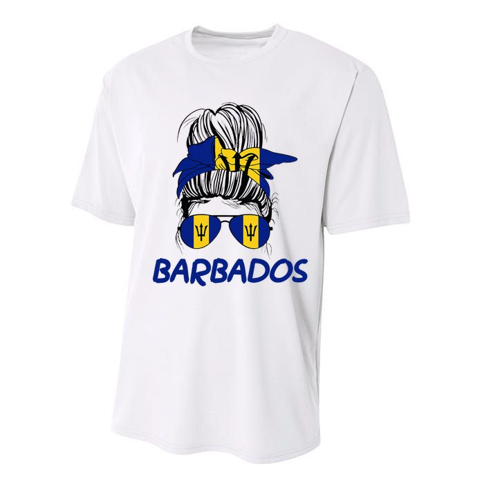 Barbados Girl Messy Bun Barbados Flag Barbadian Women Performance Sprint T-Shirt