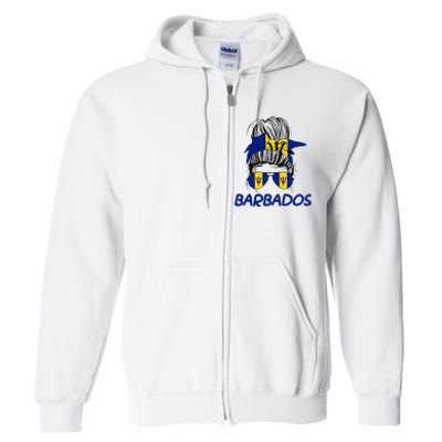 Barbados Girl Messy Bun Barbados Flag Barbadian Women Full Zip Hoodie