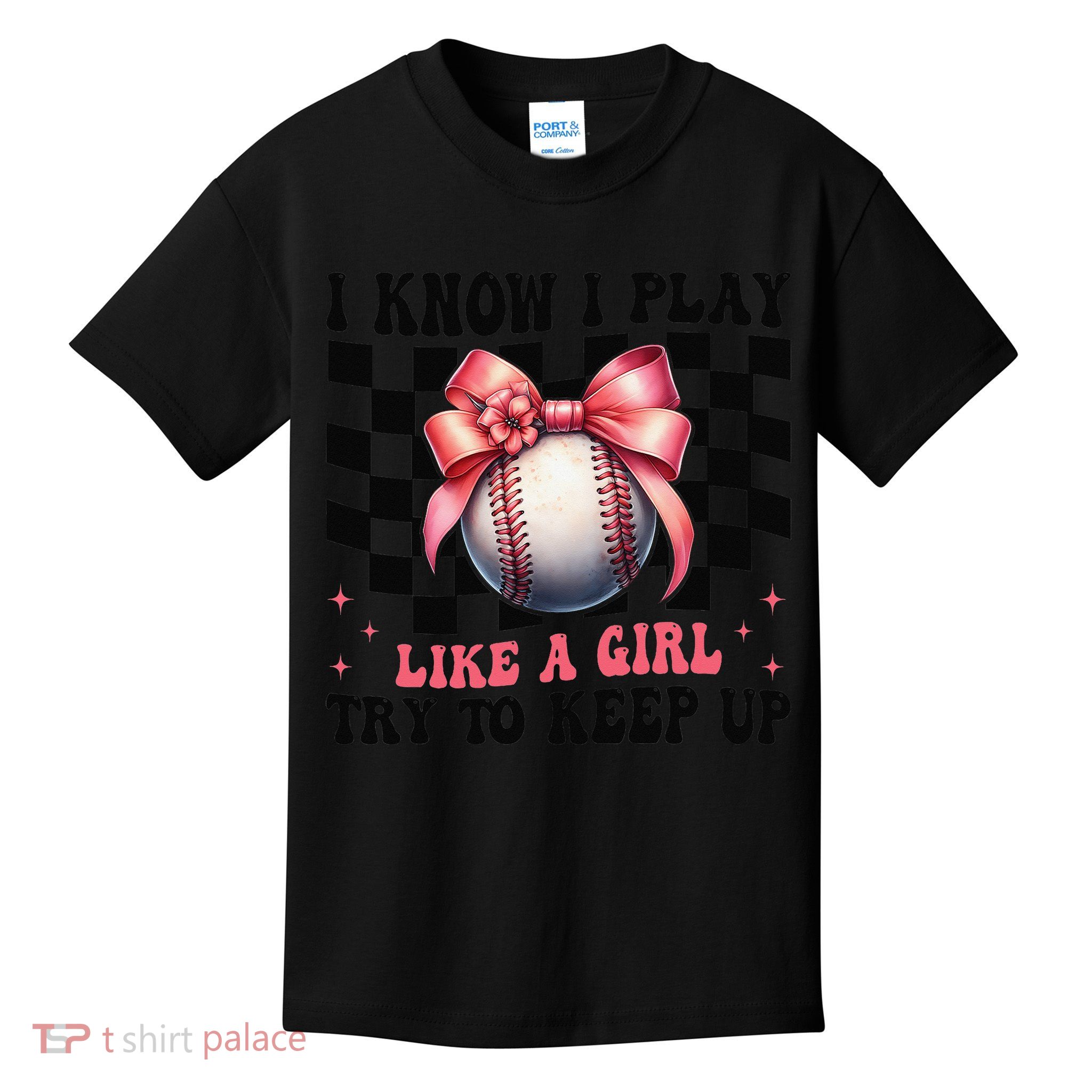 Baseball Girl Mom Mama Coquette I Know I Play Like A Girl Kids T-Shirt
