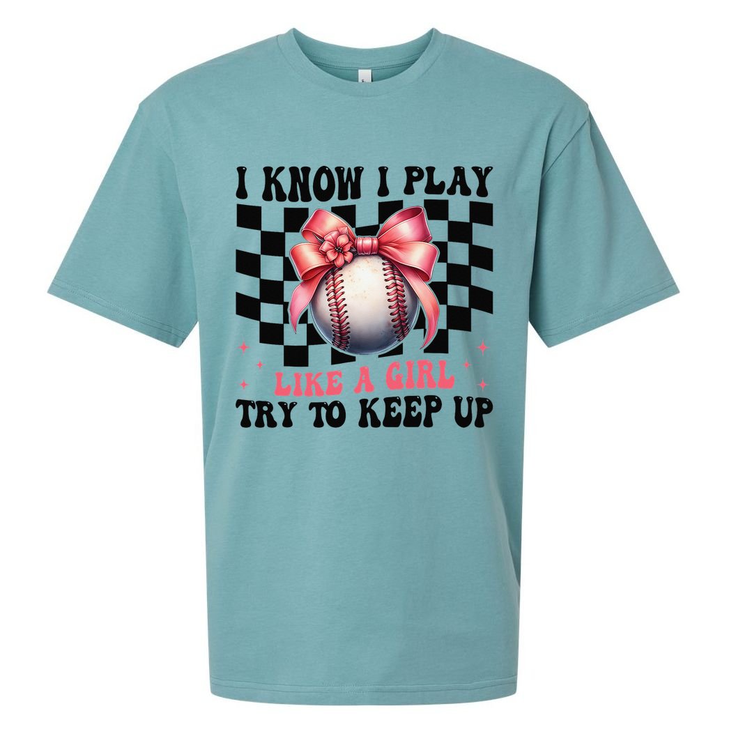 Baseball Girl Mom Mama Coquette I Know I Play Like A Girl Sueded Cloud Jersey T-Shirt