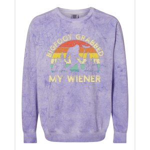 Bigfoot Grabbed My Wiener Funny Bigfoot Retro Colorblast Crewneck Sweatshirt