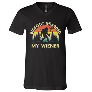 Bigfoot Grabbed My Wiener Funny Bigfoot Retro V-Neck T-Shirt