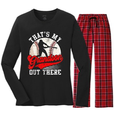 Baseball Grandma Mothers Day Thats My Grandson Out There Women's Long Sleeve Flannel Pajama Set 