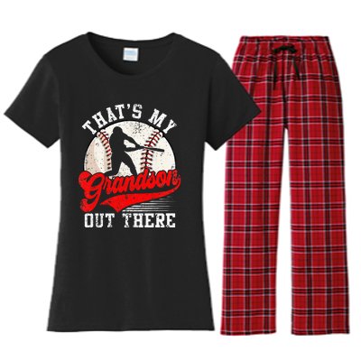 Baseball Grandma Mothers Day Thats My Grandson Out There Women's Flannel Pajama Set