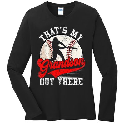 Baseball Grandma Mothers Day Thats My Grandson Out There Ladies Long Sleeve Shirt