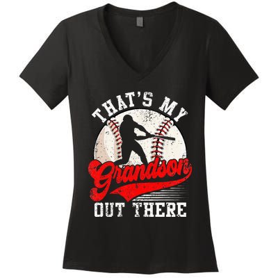 Baseball Grandma Mothers Day Thats My Grandson Out There Women's V-Neck T-Shirt