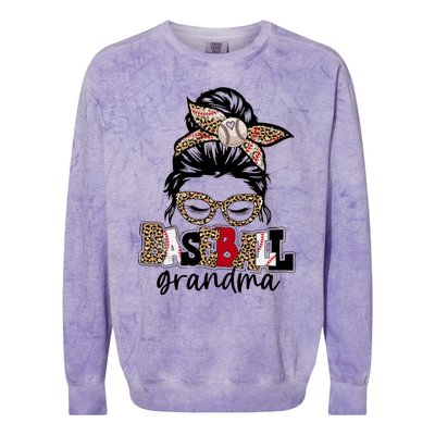 Baseball Grandma Messy Bun Leopard Baseball Grandma Gift Colorblast Crewneck Sweatshirt