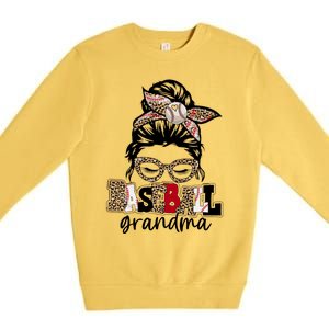 Baseball Grandma Messy Bun Leopard Baseball Grandma Gift Premium Crewneck Sweatshirt