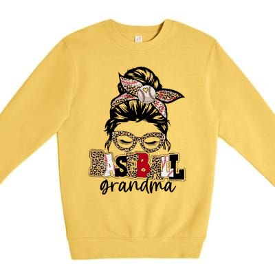 Baseball Grandma Messy Bun Leopard Baseball Grandma Gift Premium Crewneck Sweatshirt